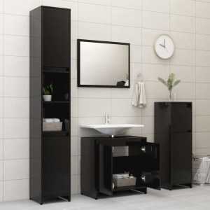 Set mobilier de baie, negru extralucios, PAL - Img 8