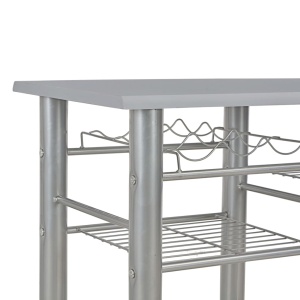 Set mobilier de bar, cu rafturi, 3 piese, gri, lemn și oțel - Img 8
