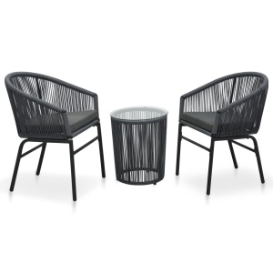 Set mobilier de bistro cu perne, 3 piese, antracit, ratan PVC
