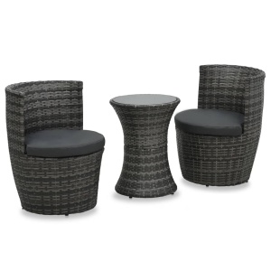 Set mobilier de bistro cu perne, 3 piese, gri, poliratan