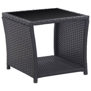 Set mobilier de bistro cu perne, 3 piese, negru, poliratan - Img 3