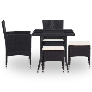 Set mobilier de exterior, 5 piese, negru, poliratan și sticlă - Img 2