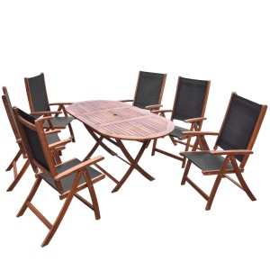 Set mobilier de exterior, 7 piese, lemn masiv de acacia - Img 2