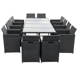 Set mobilier de exterior cu perne, 13 piese, negru, poliratan - Img 4