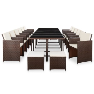 Set mobilier de exterior cu perne, 17 piese, maro, poliratan - Img 2