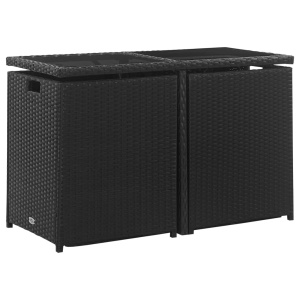 Set mobilier de exterior cu perne, 3 piese, negru, poliratan - Img 2