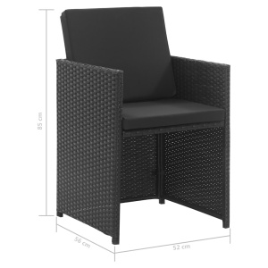 Set mobilier de exterior cu perne, 3 piese, negru, poliratan - Img 9