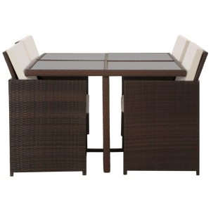 Set mobilier de exterior cu perne, 5 piese, maro, poliratan - Img 2