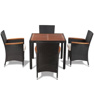 Set mobilier de exterior cu perne, 5 piese, negru, poliratan - Img 8