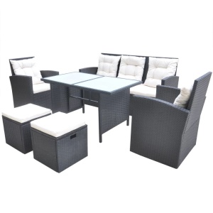 Set mobilier de exterior cu perne, 6 piese, negru, poliratan - Img 2
