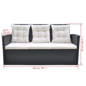 Set mobilier de exterior cu perne, 6 piese, negru, poliratan - Img 7