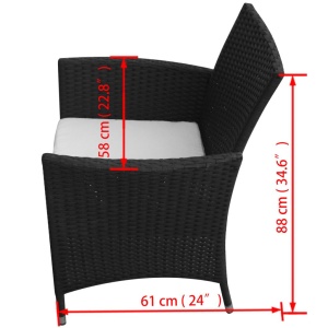 Set mobilier de exterior cu perne, 7 piese, negru, poliratan - Img 7