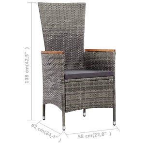 Set mobilier de exterior cu perne, 9 piese, gri, poliratan - Img 10