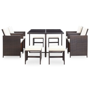 Set mobilier de exterior cu perne, 9 piese, maro, poliratan - Img 2