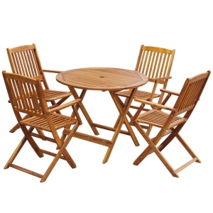 Set mobilier de exterior pliabil, 5 piese, lemn masiv de acacia