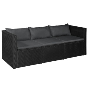 Set mobilier de grădină, 3 piese, negru &amp; gri, poliratan - Img 4