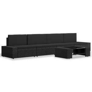 Set mobilier de grădină, 5 piese, negru, poliratan - Img 2