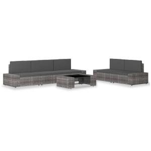 Set mobilier de grădină, 6 piese, gri, poliratan