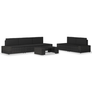 Set mobilier de grădină, 6 piese, negru, poliratan