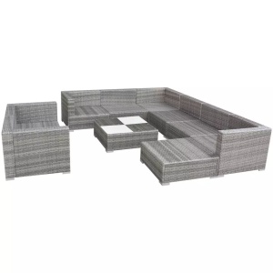 Set mobilier de grădină cu perne, 10 piese, gri, poliratan - Img 4