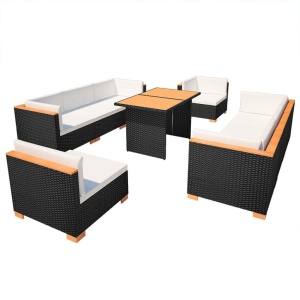 Set mobilier de grădină cu perne, 10 piese, negru, poliratan - Img 2