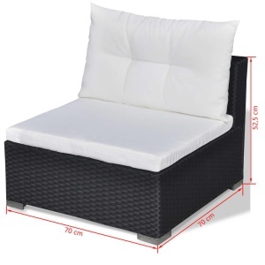 Set mobilier de grădină cu perne, 10 piese, negru, poliratan - Img 11