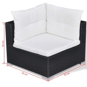 Set mobilier de grădină cu perne, 10 piese, negru, poliratan - Img 10