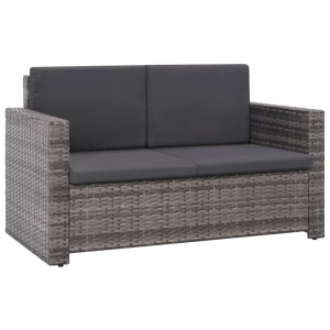 Set mobilier de grădină cu perne, 2 piese, gri, poliratan - Img 4