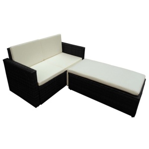 Set mobilier de grădină cu perne, 2 piese, negru, poliratan - Img 3