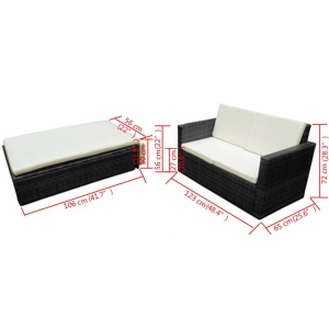 Set mobilier de grădină cu perne, 2 piese, negru, poliratan - Img 6