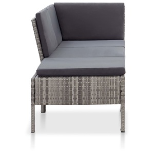 Set mobilier de grădină cu perne, 3 piese, gri, poliratan - Img 3