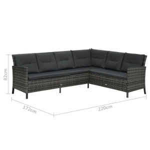Set mobilier de grădină cu perne, 3 piese, gri, poliratan - Img 9