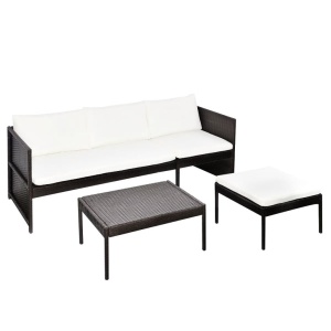Set mobilier de grădină cu perne, 3 piese, maro, poliratan - Img 4