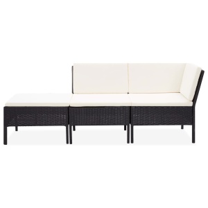 Set mobilier de grădină cu perne, 3 piese, negru, poliratan - Img 2