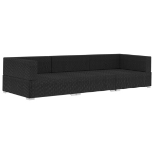 Set mobilier de grădină cu perne, 3 piese, negru, poliratan - Img 3