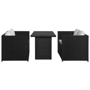 Set mobilier de grădină cu perne, 3 piese, negru, poliratan - Img 3