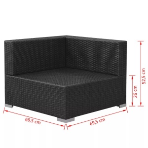 Set mobilier de grădină cu perne, 3 piese, negru, poliratan - Img 7
