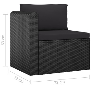 Set mobilier de grădină cu perne, 3 piese, negru, poliratan - Img 10
