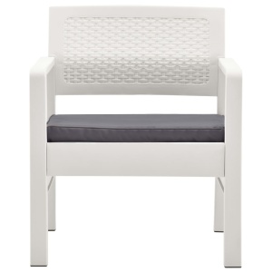 Set mobilier de grădină cu perne, 4 piese, alb, plastic - Img 5