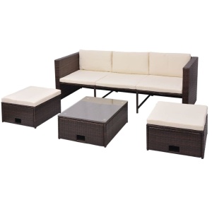 Set mobilier de grădină cu perne, 4 piese, maro, poliratan - Img 2