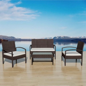 Set mobilier de grădină cu perne, 4 piese, maro, poliratan