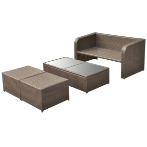 Set mobilier de grădină cu perne, 4 piese, maro, poliratan - Img 3