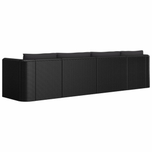 Set mobilier de grădină cu perne, 4 piese, negru, poliratan - Img 4