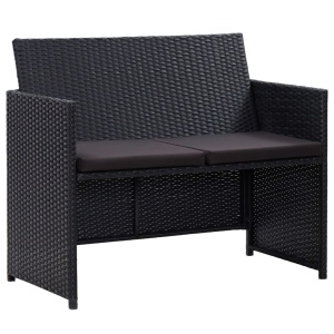 Set mobilier de grădină cu perne, 4 piese, negru, poliratan - Img 6