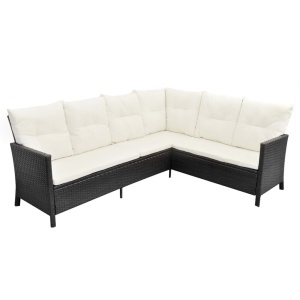 Set mobilier de grădină cu perne, 4 piese, negru, poliratan - Img 5