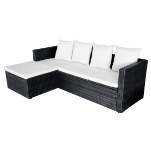 Set mobilier de grădină cu perne, 4 piese, negru, poliratan - Img 7