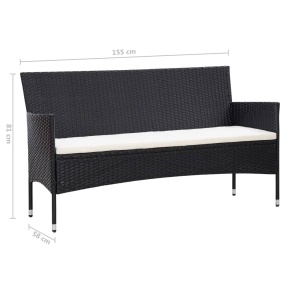 Set mobilier de grădină cu perne, 4 piese, negru, poliratan - Img 11