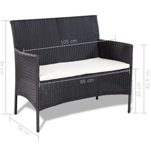 Set mobilier de grădină cu perne, 4 piese, negru, poliratan - Img 10