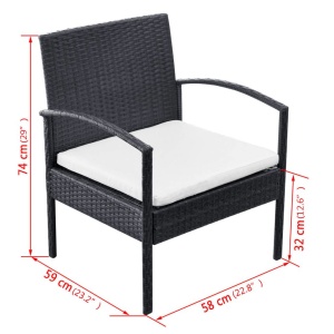 Set mobilier de grădină cu perne, 4 piese, negru, poliratan - Img 10