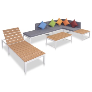 Set mobilier de grădină cu perne, 5 piese, aluminiu și WPC - Img 2
